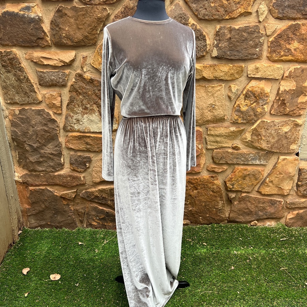 Lucia Lukken 2 Piece Silver and Brown Velvet Matching Skirt Set - Size M
